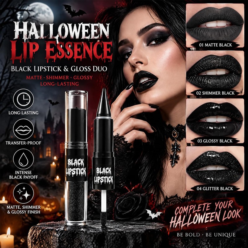 2-in-1 Black Liquid Lipstick & Lip Liner Pencil Kit for