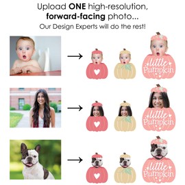 Big Dot of Happiness Custom Photo Girl Little Pumpkin - Fall Birthday Party Centerpiece Sticks - Fun Face Table Toppers - Set of 15