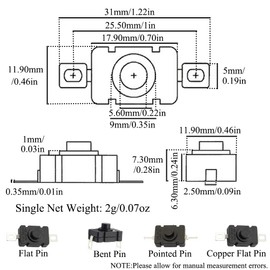 20 Pcs Self-Lock Push Button Switches, KAN-28 ON-Off Mini Switch Push Switch for Flashlight (Flat Pin)