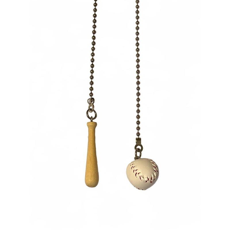 Fabric Baseball & Wooden Bat Ceiling Fan Light Pull Chain
