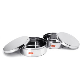Sumeet Stainless Steel Flat Canisters/Puri Dabba/Storage Containers Set of 2Pcs (1.2Ltr,1.5Ltr)