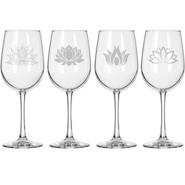 MIP Set of 4 Wine Glass for Red or White Wine Gift Lotus Flower Yoga Collection (16 oz Tall Stemmed)
