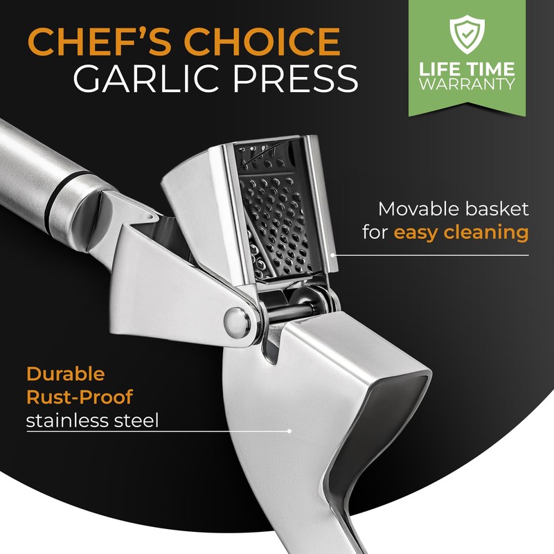 ORBLUE Garlic Press Stainless Steel - Premium Professional Grade Garlic