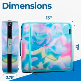 Case-it Mighty Zip Tab School Zipper Binder | 3-Inch O-Rings, 600-Sheet Capacity, 5-Subject Expanding File Folder, Multiple Pockets & Storage Organizer, Shoulder Strap | D-146 Aqua Iridescent Pastel