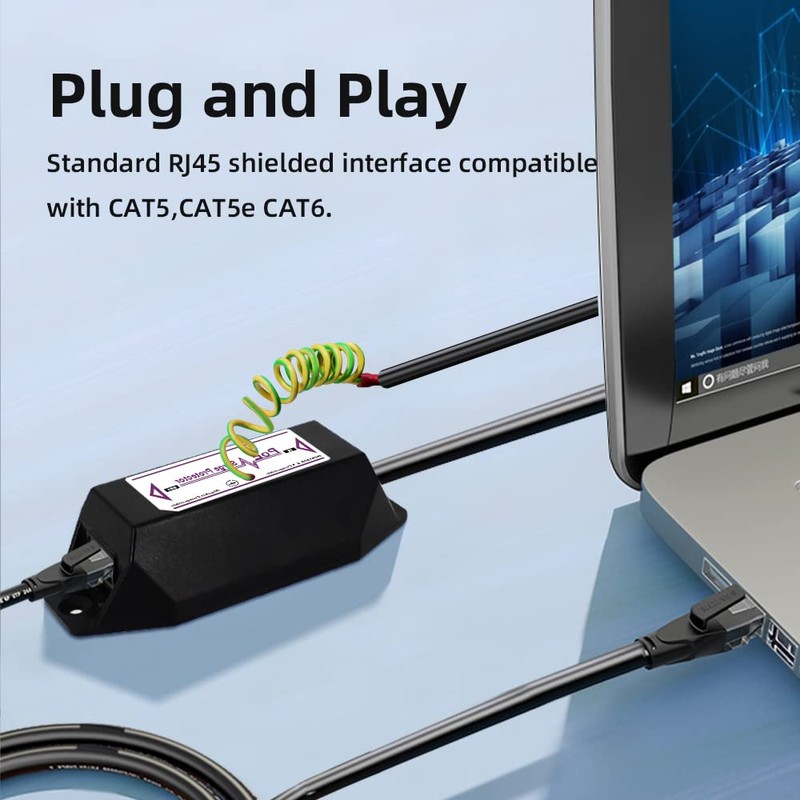 Gigabit PoE+ Ethernet Surge Protector 10KV Lightning Suppressor LAN Network