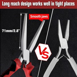 LEONTOOL 7 Inch Long Flat Pliers Duck Beak Pliers with Smooth Jaw Spring Loaded Extra Long Pliers Flat Pliers Jewellery Pliers for Jewellery Making Wire Bending Wrapping Straightening, TPR Handle