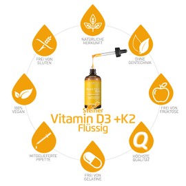 Steiner Vitamin D3 K2 Drops High Dose - 50 ml - 1800 Drops in MCT Oil on Coconut Base - Made in Germany and Without Additives
