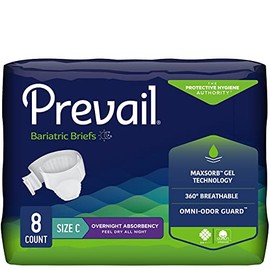 Prevail Incontinence Bariatric Brief with Tabs | Size C | Ultimate Absorbency | 8 Count