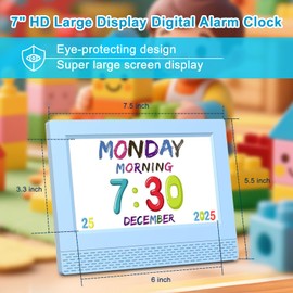 Allivoox Kids Alarm Clock Colorful, 7 inch LED Display, Eye-Caring Digital Alarm Clock for Girls Boys Bedroom Decor, Children's Sleep Trainer, 17 Alarm Settings, Easy to Use, Kids Birthday Gift