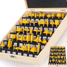 OLETBE 1/4 Inch Shank Crown Molding Router Bit Set 41 PCS, Corner Round Edge-Forming Beading Woodworking Milling Cutter Tools, Carbide Drawer Door Cabinet CNC Router Bits(Yellow)