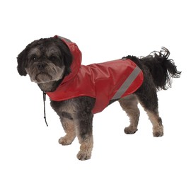 PetRageous 8403RS London Slicker Water Repellent Dog Raincoat with Dog Leash Opening 11-Inch Long Lightweight Jacket for Small Dogs and Puppies, Red