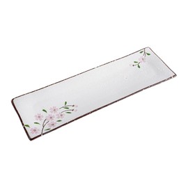 DealbyBox 14" Ceramic Sushi Plate - Long Rectangle Plates for Serving (4Pack, Pink Sakura)