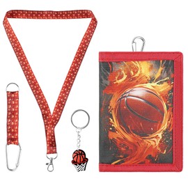 GmeDhc Kids Wallet, Kids Wallet Folding Purse with Carabiner, Neck Strap and Key Ring for Boys Girls, Basketball A, Fashion.