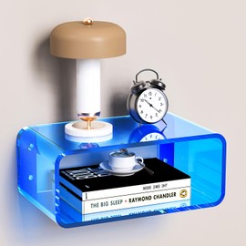 Acrylic Floating Nightstand, Bedside Table, Nightstand Shelf Wall Mounted Bedside Shelf (Blue, Small)