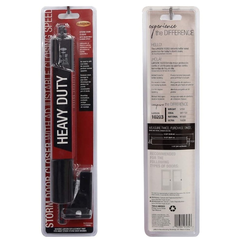 LARSON Certified Black Storm Door Heavy-Duty Piston, Storm Door Closer