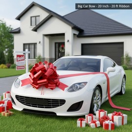 Zonon Big Car Bow Giant Car Bow with 20 ft Ribbon for Large Gift Wrapping New Houses Huge Present Birthday Christmas Decor(20 Inch,Glossy Red)