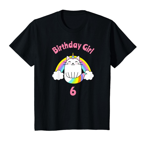 Kids Kids 6th Birthday Shirt Girl Caticorn Sixth Cat Six