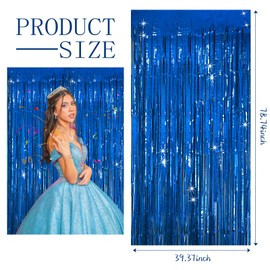 BOMSI 3 Pack Blue Backdrop Party Streamers Ocean Themed Decor Birthday Party Decorations Foil Fringe Backdrop Curtain Graduation Bachelorette Winter Holiday Gender Reveal Party Decorations Supplies
