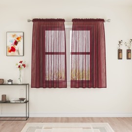 UPOPO - Cortinas traslúcidas de color rojo burdeos de 54 pulgadas de largo, cortinas transparentes para sala de estar, sótano, 2 paneles de gasa transparente para recámara, cortinas de lino texturizado, bolsillo para barra de cocina, comedor y ventana