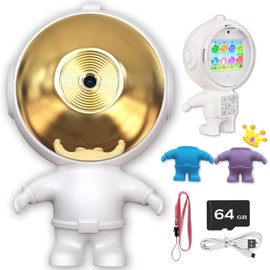 Darvii Kids Camera for Boys and Girls，Digital Camera for Kids Toy Gift, Astronaut Camera with Video Games, Christmas Birthday Toy Gifts for Kids Toddler Age 4 5 6 7 8 9 10 with 64GB SD Carde（Gold）