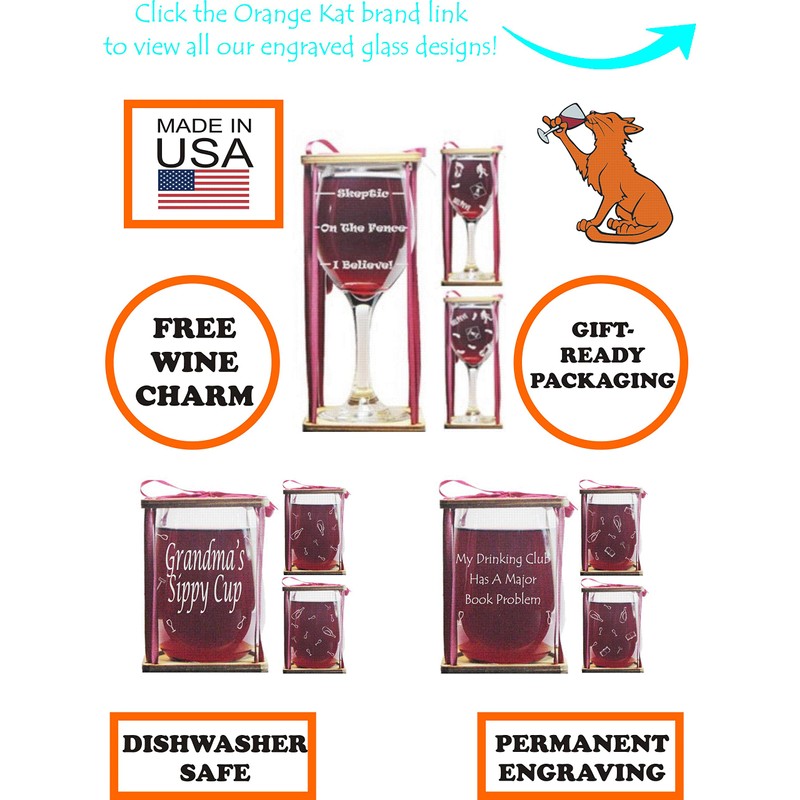 Orange Kat Mischief Managed Stemmed Wine Glass with Charm and