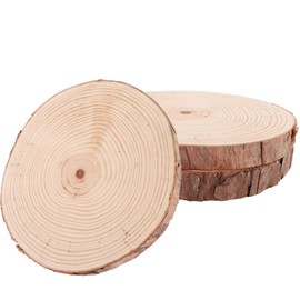 LDXDRU Pack of 3 Pine Wood Tree Discs 20-24 cm Diameter Without Hole Round Wooden Discs for Crafts, Wedding and Christmas Decoration