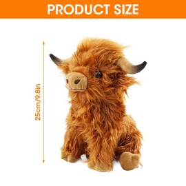 SKIKHN Highland Cow Brown Plush Toy, 28 cm Cuddly Toy, Highland Cow Plush Toy, Highland Cow Plush Toy, Highland Cow Soft Dolls, Cute Plush Toy Gifts for Children and Adults