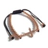 Rose Plated Cubic Zirconia Sideways Cross Ball Adjustable Macrame Bracelet