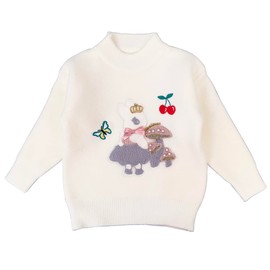 Peacolate 18M-10Y Spring Fall Winter Clothing Set Little&Big Girl Knit Turtleneck Pullover Sweater and Embroider Jeans(White,9-10Years)