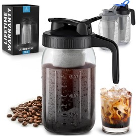 Zulay Premium Cold Brew Coffee Maker - 32oz Mason Jar With Leak-Proof Lid & Extra-Thick Glass - Fine-Mesh Stainless Steel Filter For Smooth Cold Brew & Iced Tea - Black