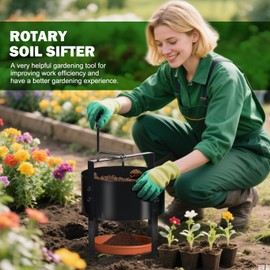 Upgraded Rotary Soil Sifter, Dirt Sifter with 4 Replaceable Garden Sieve 0.12/0.24/0.35/0.47 Inch Soil Screen, Rock Compost Bin for Garden