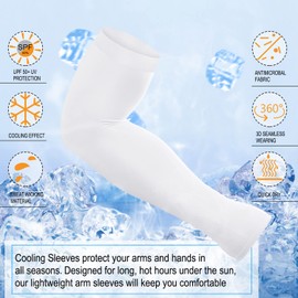 [ 2 Pairs ] UV Protection Cooling Ice Silk Arm Sleeves, Arm Warmers for Men Women Sports Sun Sleeves with Thumb Hole for Driving, Golfing, Fishing, Cycling, Hiking, Exercising
