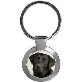 Labrador Black Dog Pet Luxury Round Shaped Metal Keyring In A Gift Box