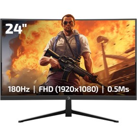 GAMEPOWER T40 23.6 Inch Curved Gaming Monitor, 180Hz 1080p Display, 0.5ms Response Time, VA Panel, AMD FreeSync, HDR Support, 125% sRGB, RGB Backlight, Dual Speakers, Zero Frame Design, HDMI/DP, 1800R