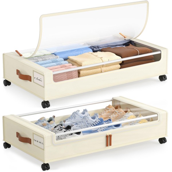 LAMU 2 Pack Under Bed Storage with Wheels, 50L Large