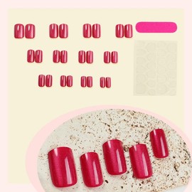 French Tip Press On Nails Short Square Fake Nails with Red Design Glossy Acrylic False Nails Short Square Glue on Nails Full Cover Thick Stick on Nails for Women Girls 24Pcs 1XG2-2504-029