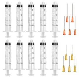 10PCS Syringe 20ml, Plastic Syringe, Reusable Fodder Syringes, Collection Syringe, Ink Filling Syringe with 15G 17G, Syringes for Lab, Glue, Industrial, Scientific Labs