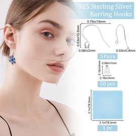 Beebeecraft 1 Box 10Pcs French Earring Hooks 925 Sterling Silver 19x14mm Fish Hook Ear Wires with 50Pcs Clear Earring Backs for Jewelry Making DIY Supplies Findings 20 Gauge
