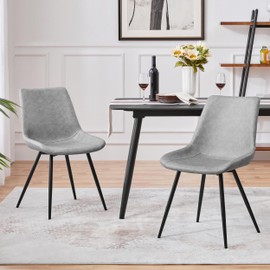 Topeakmart Dining Chair Set of 2, Upholstered Dining Accent Side Chairs with Faux Leather Cushion Seat and Metal Legs, Mid-Century Modern Simple Cafe Chairs for Indoor, Gray