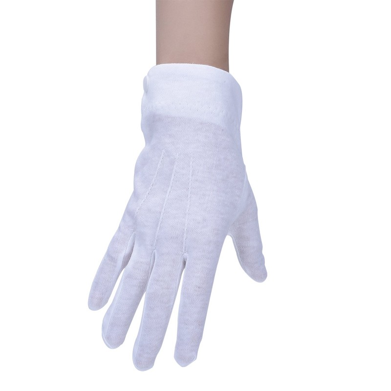 White Stitched Cotton Gloves Parade Gloves with Snap Closure, 2