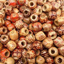 200Pcs Large Hole Barrel Wood European Loose Beads Mixed Painted Drum Wood Spacer Beads 16-17mm Dreadlock Hair Braid Beads for Hair, Jewelry Making, Craft DIY, Bracelet Necklace Making
