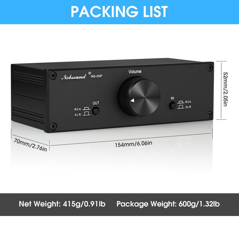 Nobsound Mini Fully-balanced/Single-ended Passive Preamp; Hi-Fi Pre-amplifier; XLR/RCA Volume Controller