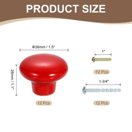 sourcing map 12Pcs Ceramic Cabinet Knobs, 38mm/1.5" Mushroom Round Shaped Drawer Knobs Dresser Knob Pulls Handle with Screws for Wardrobes Bedroom Furniture Closet Cupboard, Red