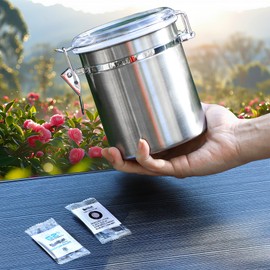 Honeypuff Stainless Steel Kitchen Canisters with 2 Humidity Pack, Airtight Food Storage Container Ideal for Kitchen Storage, Tea, Sugar, Coffee, Herbs, Sealable Jars with Locking Clamp