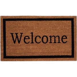 BIRDROCK HOME Welcome Coir Doormat - 18 x 30 Inch - Standard Welcome Mat with Black Border and Natural Fade - Vinyl Backed - Outdoor