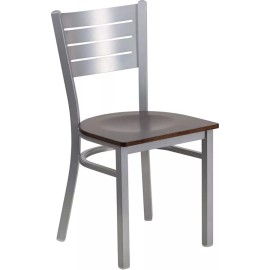 Flash Furniture Hercules Silver Slat Chair, Walnut Seat - XU-DG-60401-WA