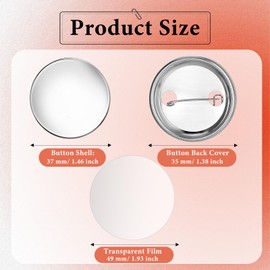 200 Sets Blank Button Making Supplies 37mm/ 1.46 inch Metal Round Badge Button Pin Parts Kit Metal Shells Metal Back Cover and Clear Film DIY Button Making Kit for Button Maker Machine