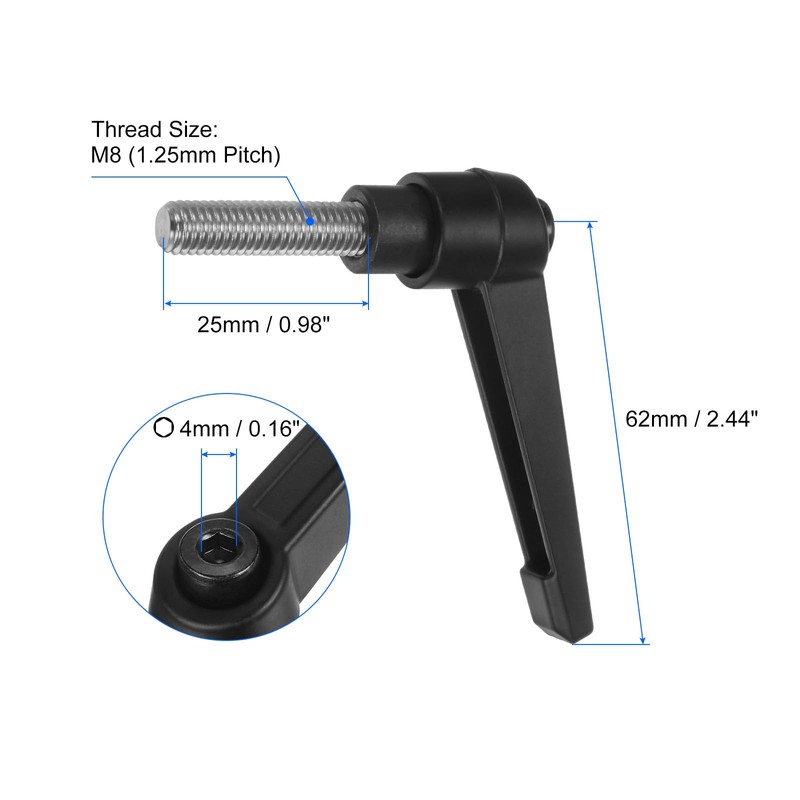 sourcing map 4pcs Clamping Lever Handles, M8 x 25mm 304