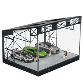 kivcmds 1/64 die cast car Display case for hot Wheels, Clear Acrylic Storage case, car Showroom Scene Parking lot with Lights