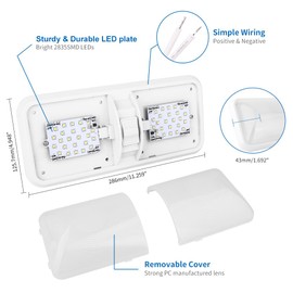 RVZONE 12V Led RV Ceiling 1100 Lumen Double Dome Light | RV Interior Lighting Fixture with ON/Off Switch for RV Trailer Camper Truck Van Boat Car (5 Pack Natural White 4000-4500K)